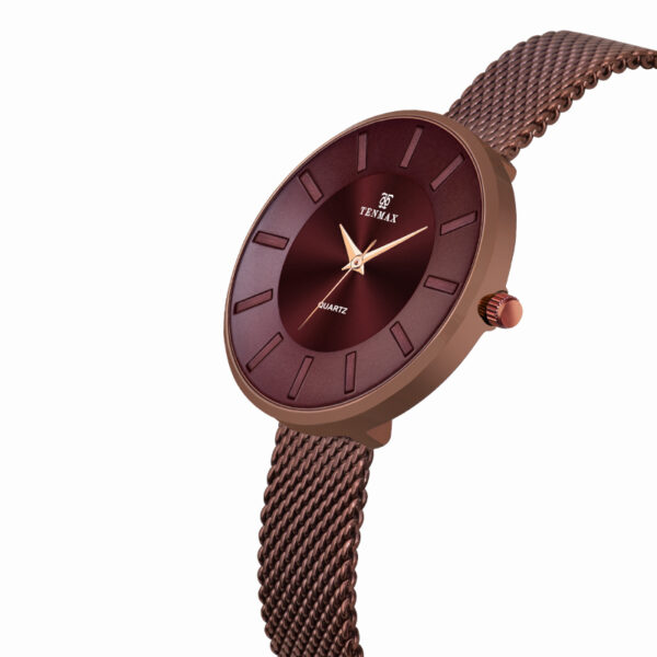 Tenmax Quartz D1091 Maroon Dial Brown Copper Chain Analog Watch For Women