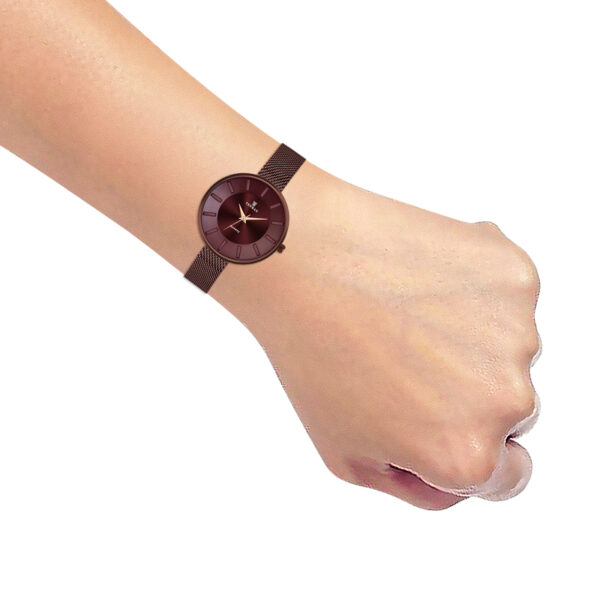 Tenmax Quartz D1091 Maroon Dial Brown Copper Chain Analog Watch For Women