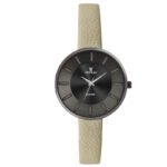 Tenmax Quartz D1091 Gun Metal Black Dial Beige Leather Analog Watch For Women