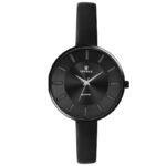 Tenmax Quartz D1091 Black Dial Black Leather Analog Watch For Women