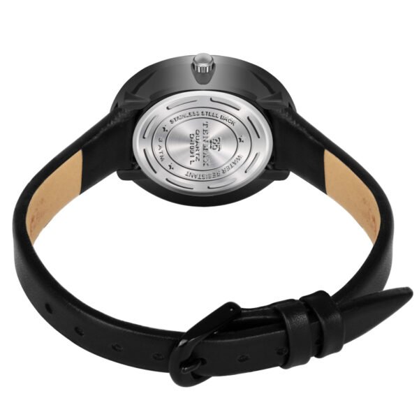 Tenmax Quartz D1091 Black Dial Black Leather Analog Watch For Women