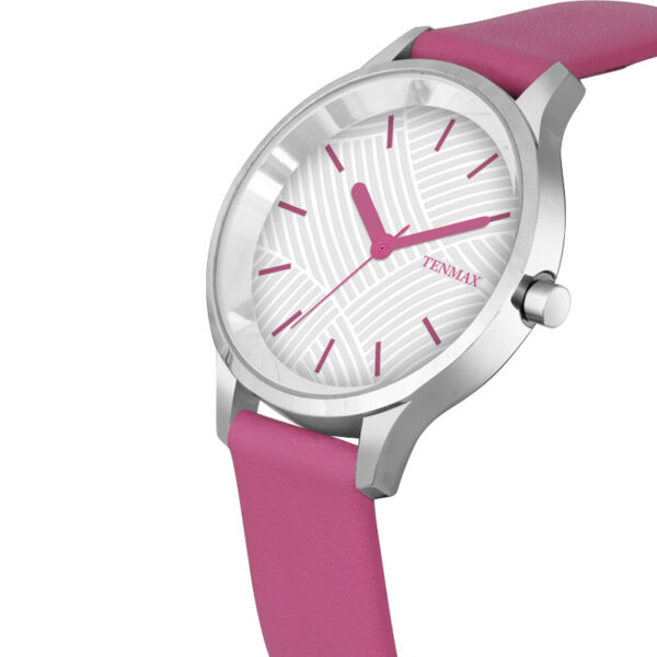 Tenmax OpalWrist Quarts 2121 White Dial Pink Leather Steel Analog Watch For Girls