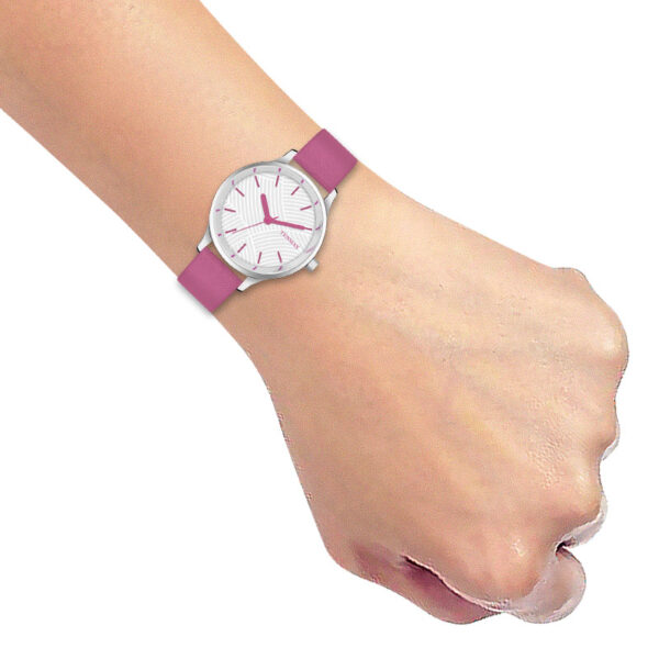 Tenmax OpalWrist Quarts 2121 White Dial Pink Leather Steel Analog Watch For Girls