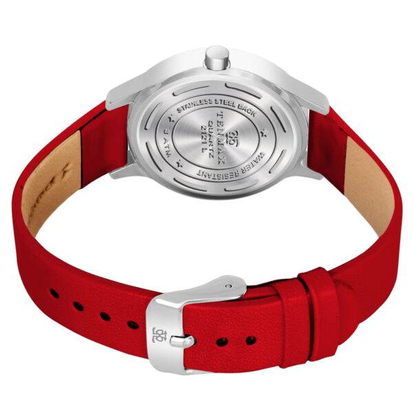 Tenmax OpalWrist Quarts 2121 Black Dial Red Leather Steel Analog Watch For Girls