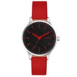 Tenmax OpalWrist Quarts 2121 Black Dial Red Leather Steel Analog Watch For Girls