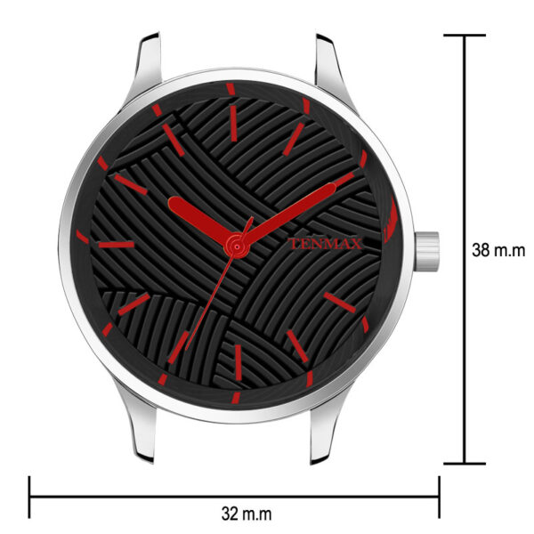 Tenmax OpalWrist Quarts 2121 Black Dial Red Leather Steel Analog Watch For Girls