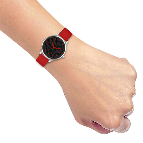 Tenmax OpalWrist Quarts 2121 Black Dial Red Leather Steel Analog Watch For Girls