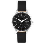 Tenmax OpalWrist Quarts 2121 Black Dial Black Leather Steel Analog Watch For Girls