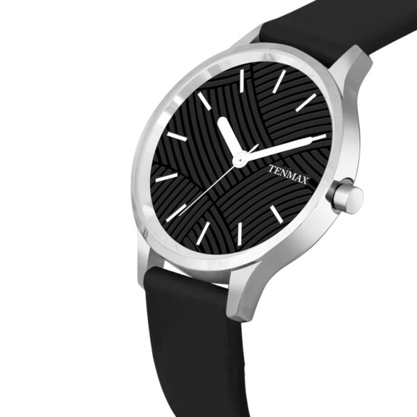 Tenmax OpalWrist Quarts 2121 Black Dial Black Leather Steel Analog Watch For Girls