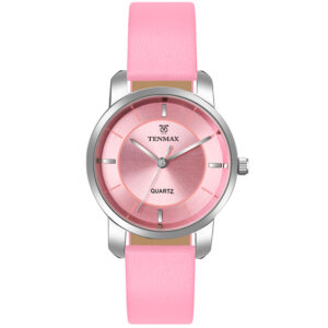Tenmax OpalWrist Quarts 2170 Pink Dial Pink Leather Steel Analog Watch For Girls