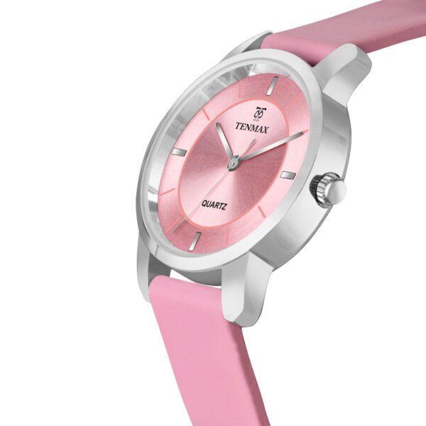 Tenmax OpalWrist Quarts 2170 Pink Dial Pink Leather Steel Analog Watch For Girls