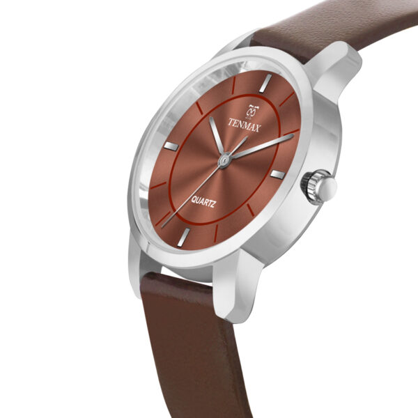 Tenmax OpalWrist Quarts 2170 Brown Dial Brown Leather Steel Analog Watch For Girls