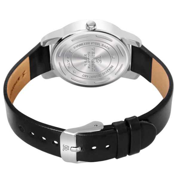 Tenmax OpalWrist Quarts 2170 Silver Dial Black Leather Steel Analog Watch For Girls