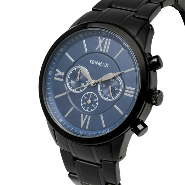 Tenmax Flynn 6120 Multi Function Blue Dial Black Chain Strap Analog Watch For Men