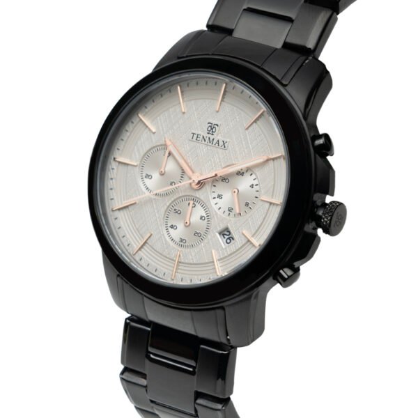 Tenmax Grand 6121 Multi Function Date White Dial Black Chain Strap Analog Watch For Men