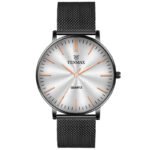 Tenmax Quartz Sleek I-127 Silver Dial Black Chain Analog Watch For Men