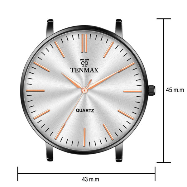Tenmax Quartz Sleek I-127 Silver Dial Black Chain Analog Watch For Men