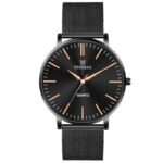 Tenmax Quartz Sleek I-127 Elegant Black Dial Black Chain Analog Watch For Men