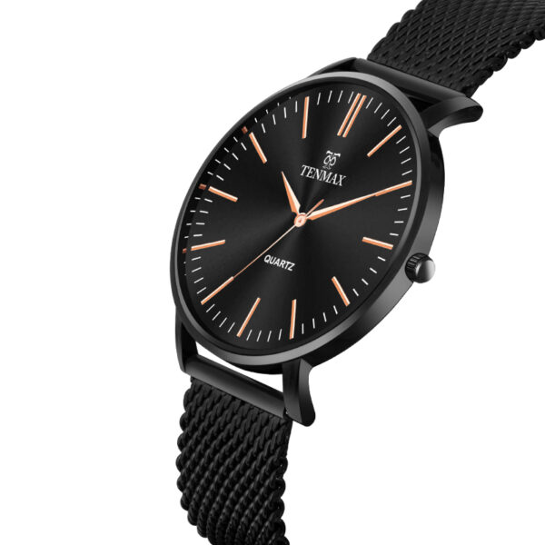 Tenmax Quartz Sleek I-127 Elegant Black Dial Black Chain Analog Watch For Men
