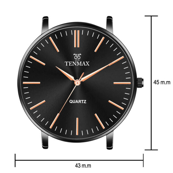 Tenmax Quartz Sleek I-127 Elegant Black Dial Black Chain Analog Watch For Men