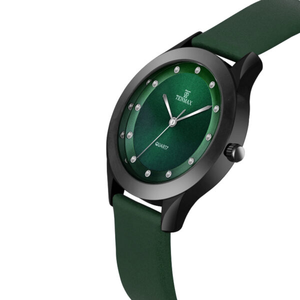 Tenmax Shadow Grace Collection Quartz T606 Green Dial Green Leather Analog Watch For Girls