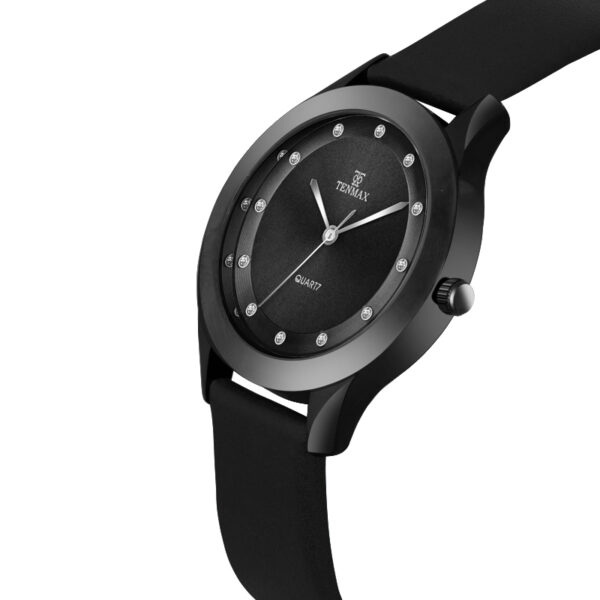 Tenmax Shadow Grace Collection Quartz T606 Black Dial Black Leather Analog Watch For Girls