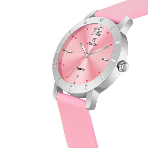 Tenmax OpalWrist Quarts 2053 Pink Dial Pink Leather Steel Analog Watch For Girls