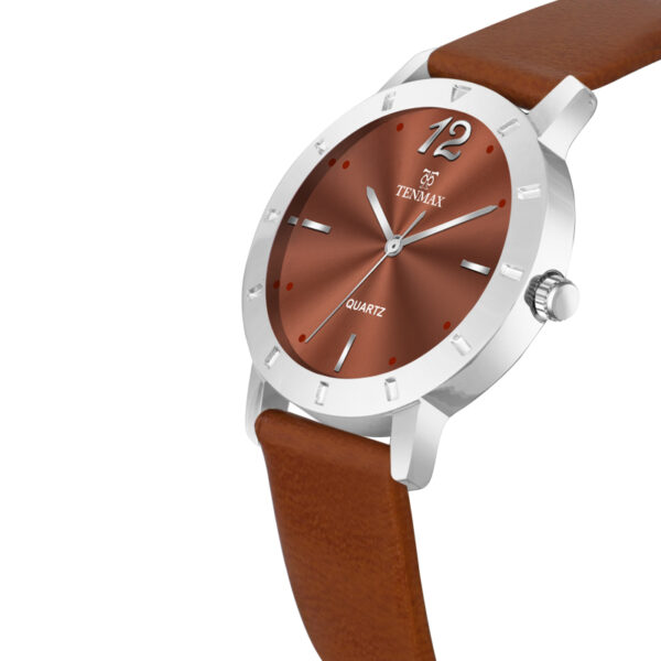 Tenmax OpalWrist Quarts 2053 Brown Dial Brown Leather Steel Analog Watch For Girls