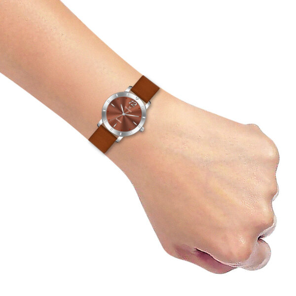 Tenmax OpalWrist Quarts 2053 Brown Dial Brown Leather Steel Analog Watch For Girls