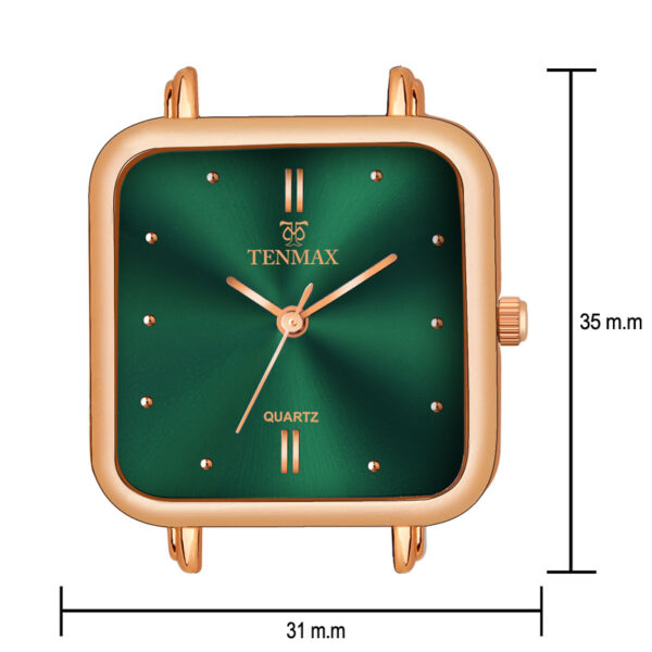 Tenmax Luxe Bloom Collection Quartz 1044 Green Dial Green Leather Rose Gold Analog Watch For Women