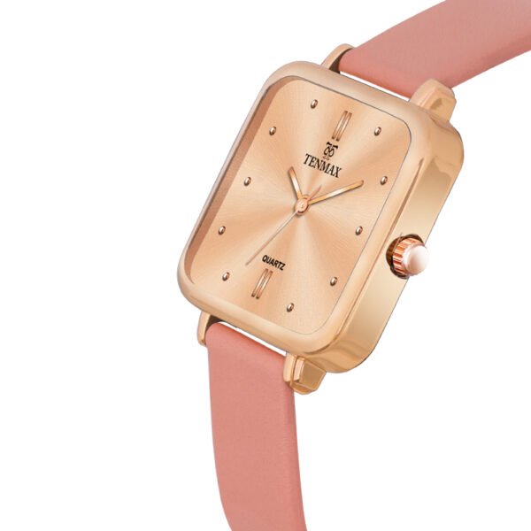 Tenmax Luxe Bloom Collection Quartz 1044 Beige Dial Pink Leather Rose Gold Analog Watch For Women