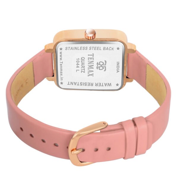 Tenmax Luxe Bloom Collection Quartz 1044 Beige Dial Pink Leather Rose Gold Analog Watch For Women