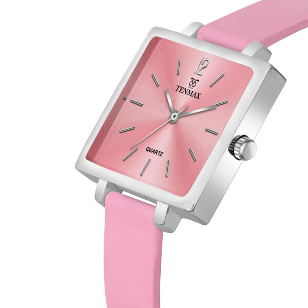 Tenmax Modern Mosaic Quartz 1041 Pink Dial Pink Leather Steel Analog Watch For Women