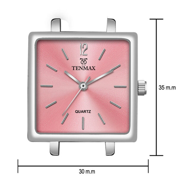Tenmax Modern Mosaic Quartz 1041 Pink Dial Pink Leather Steel Analog Watch For Women