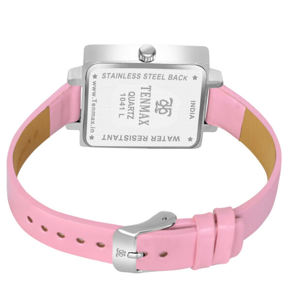 Tenmax Modern Mosaic Quartz 1041 Pink Dial Pink Leather Steel Analog Watch For Women