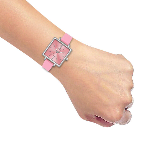 Tenmax Modern Mosaic Quartz 1041 Pink Dial Pink Leather Steel Analog Watch For Women