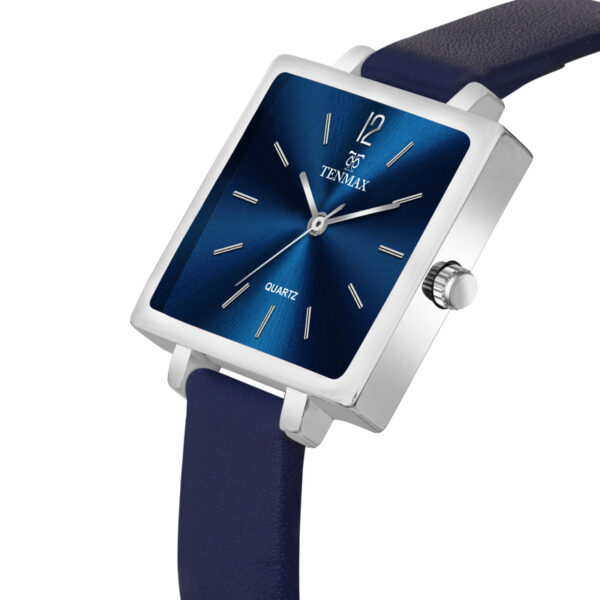 Tenmax Modern Mosaic Quartz 1041 Blue Dial Blue Leather Steel Analog Watch For Women