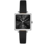 Tenmax Modern Mosaic Quartz 1041 Black Dial Black Leather Steel Analog Watch For Women