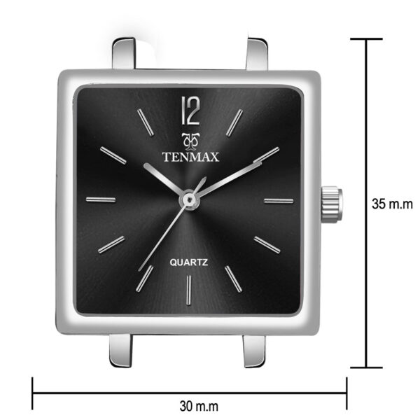 Tenmax Modern Mosaic Quartz 1041 Black Dial Black Leather Steel Analog Watch For Women