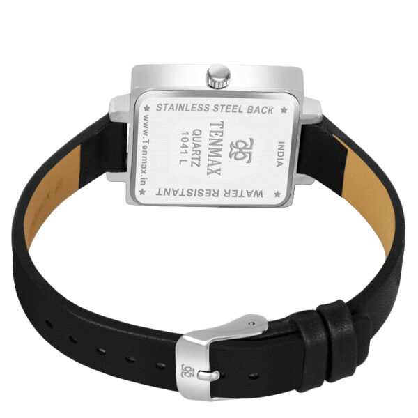Tenmax Modern Mosaic Quartz 1041 Black Dial Black Leather Steel Analog Watch For Women