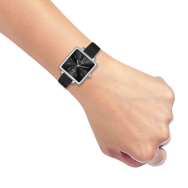 Tenmax Modern Mosaic Quartz 1041 Black Dial Black Leather Steel Analog Watch For Women