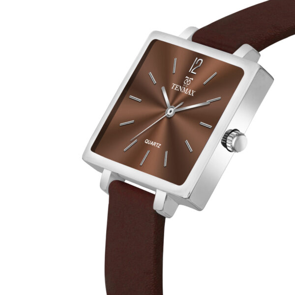Tenmax Modern Mosaic Quartz 1041 Brown Dial Brown Leather Steel Analog Watch For Women