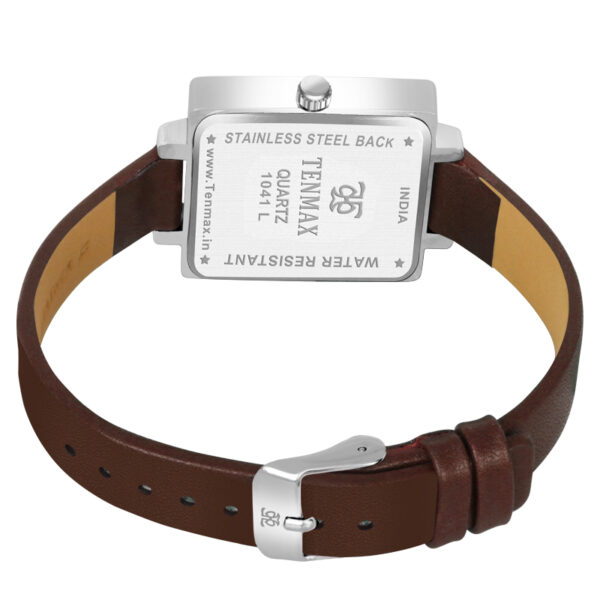Tenmax Modern Mosaic Quartz 1041 Brown Dial Brown Leather Steel Analog Watch For Women