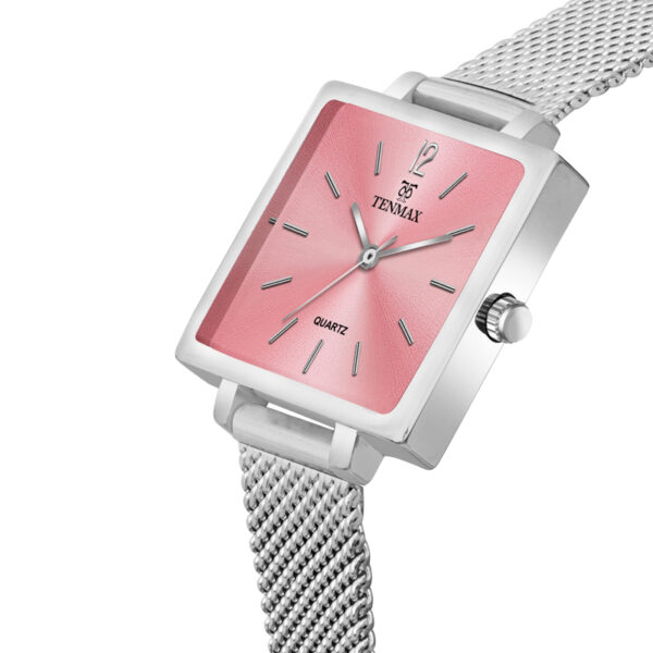 Tenmax Modern Mosaic Quartz 1041 Pink Dial Steel Analog Watch For Women
