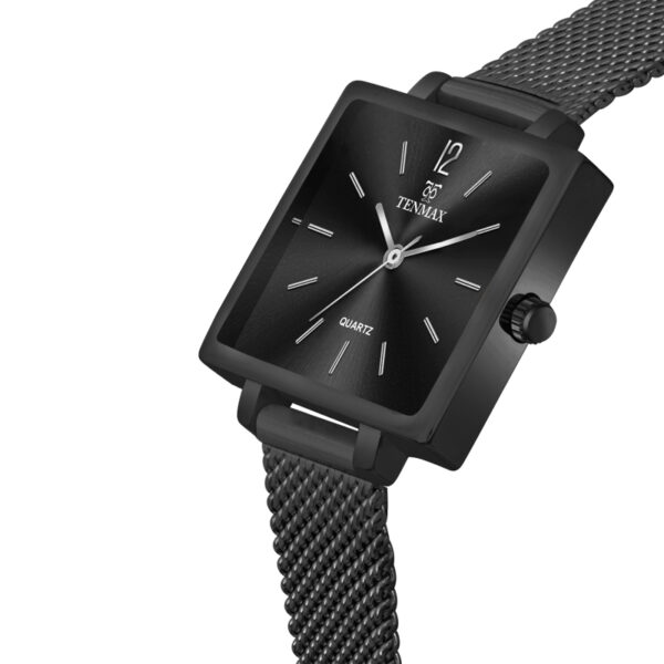 Tenmax Modern Mosaic Quartz 1041 Black Dial Black Metal Analog Watch For Women