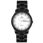 Tenmax Quartz 6117 Day Date White Dial Black Chain All Steel Analog Watch For Men