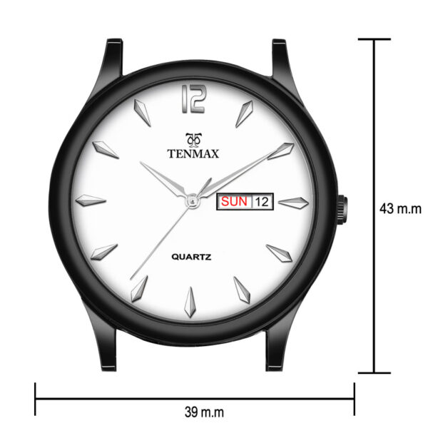 Tenmax Quartz 6117 Day Date White Dial Black Chain All Steel Analog Watch For Men