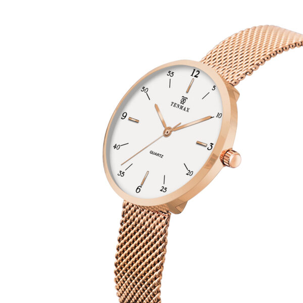 Tenmax Quartz 2188 White Dial Rose Gold Chain Analog Watch For Women