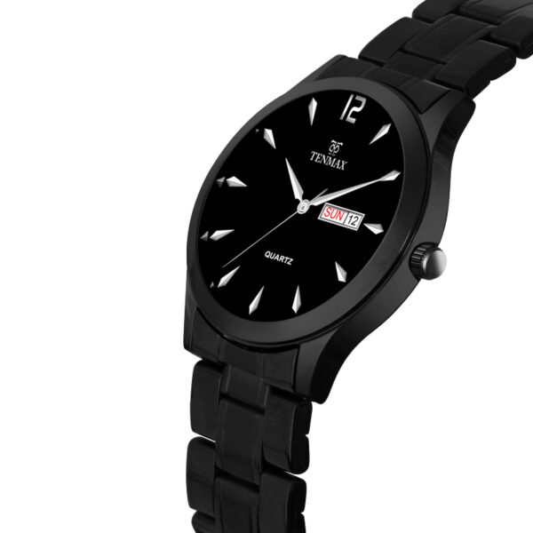 Tenmax Quartz 6117 Day Date Black Dial Black Chain All Steel Analog Watch For Men
