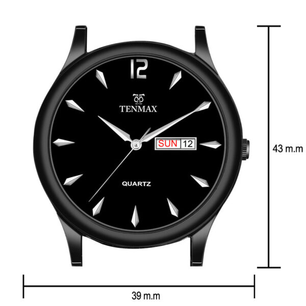 Tenmax Quartz 6117 Day Date Black Dial Black Chain All Steel Analog Watch For Men